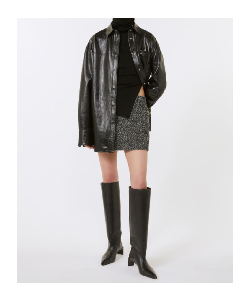 Sportmax Long-sleeved Leather Shirt In Black