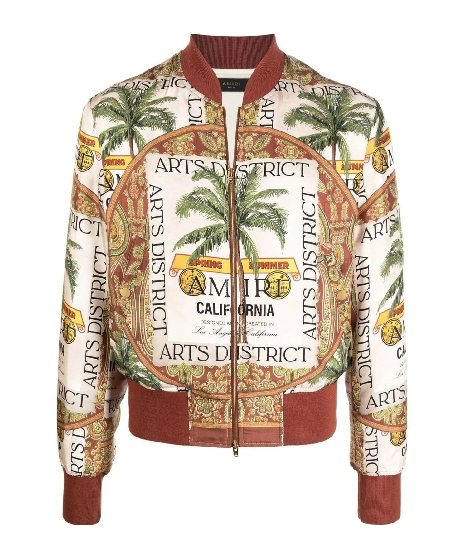 Amiri Rum Label Silk Twill Bomber Jacket In Multicolor
