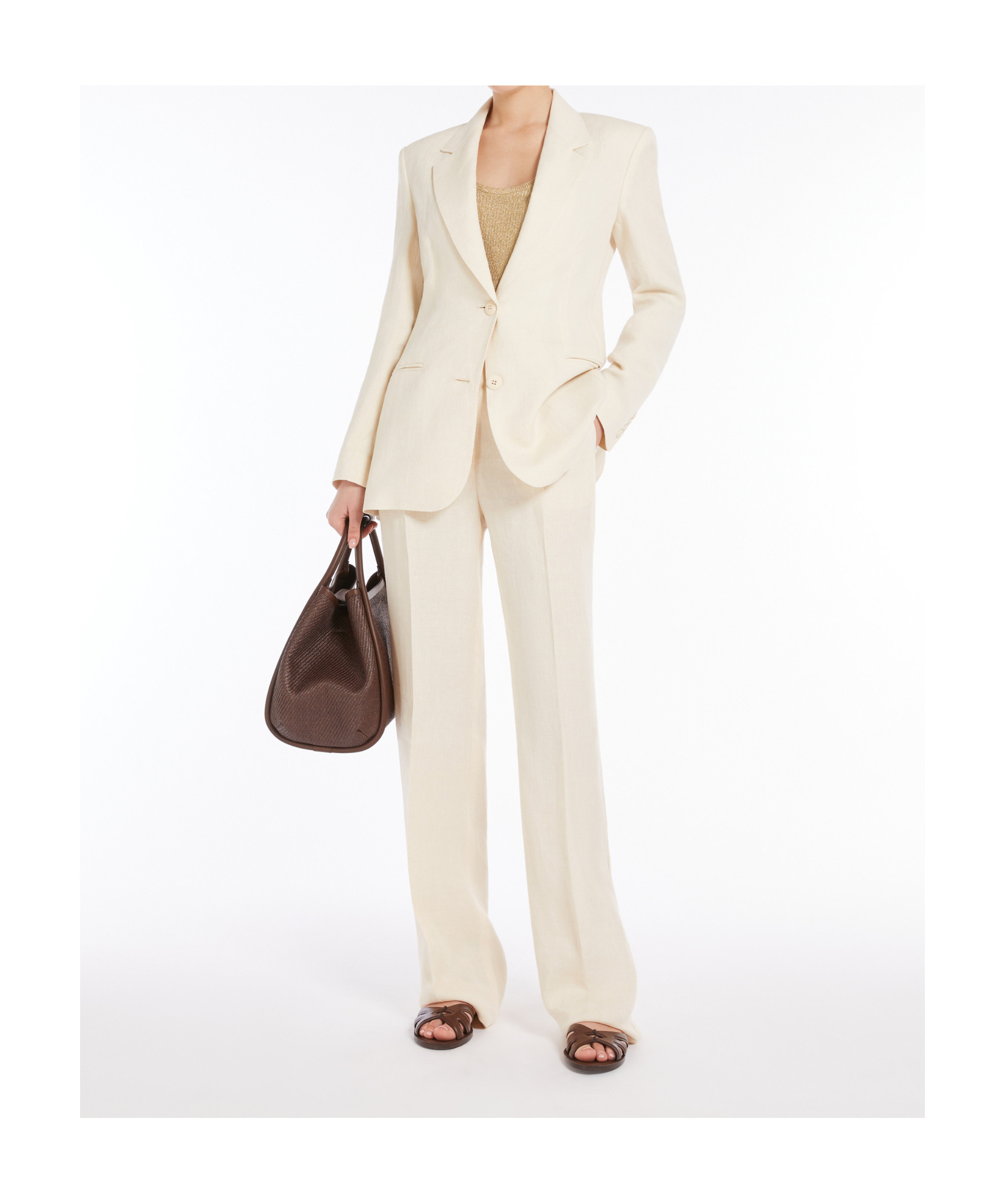 Max Mara Studio Butter Linen Trousers In Beige