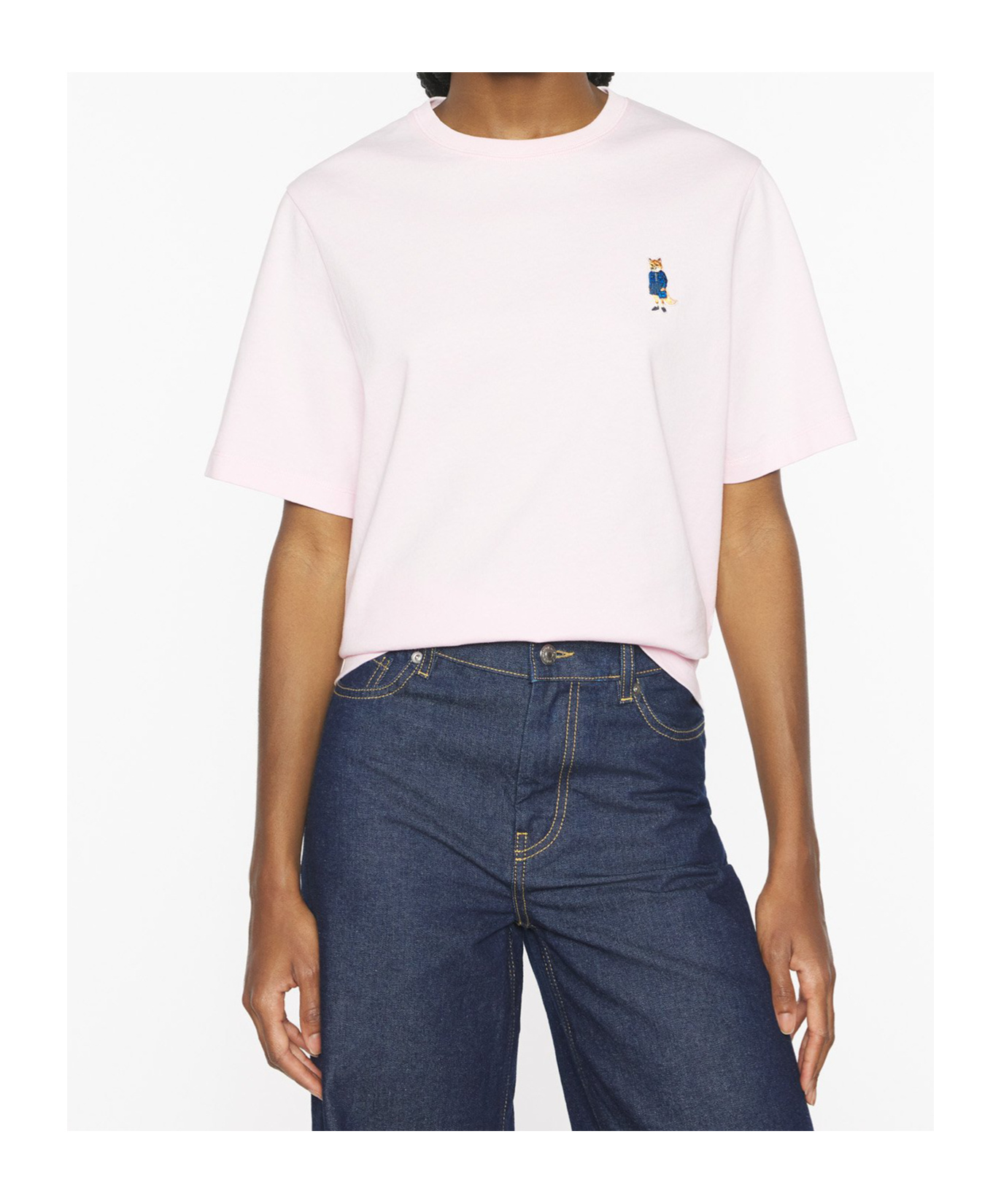 Maison Kitsuné Fox Motif Cotton T-shirt Embroidered Detail In Black