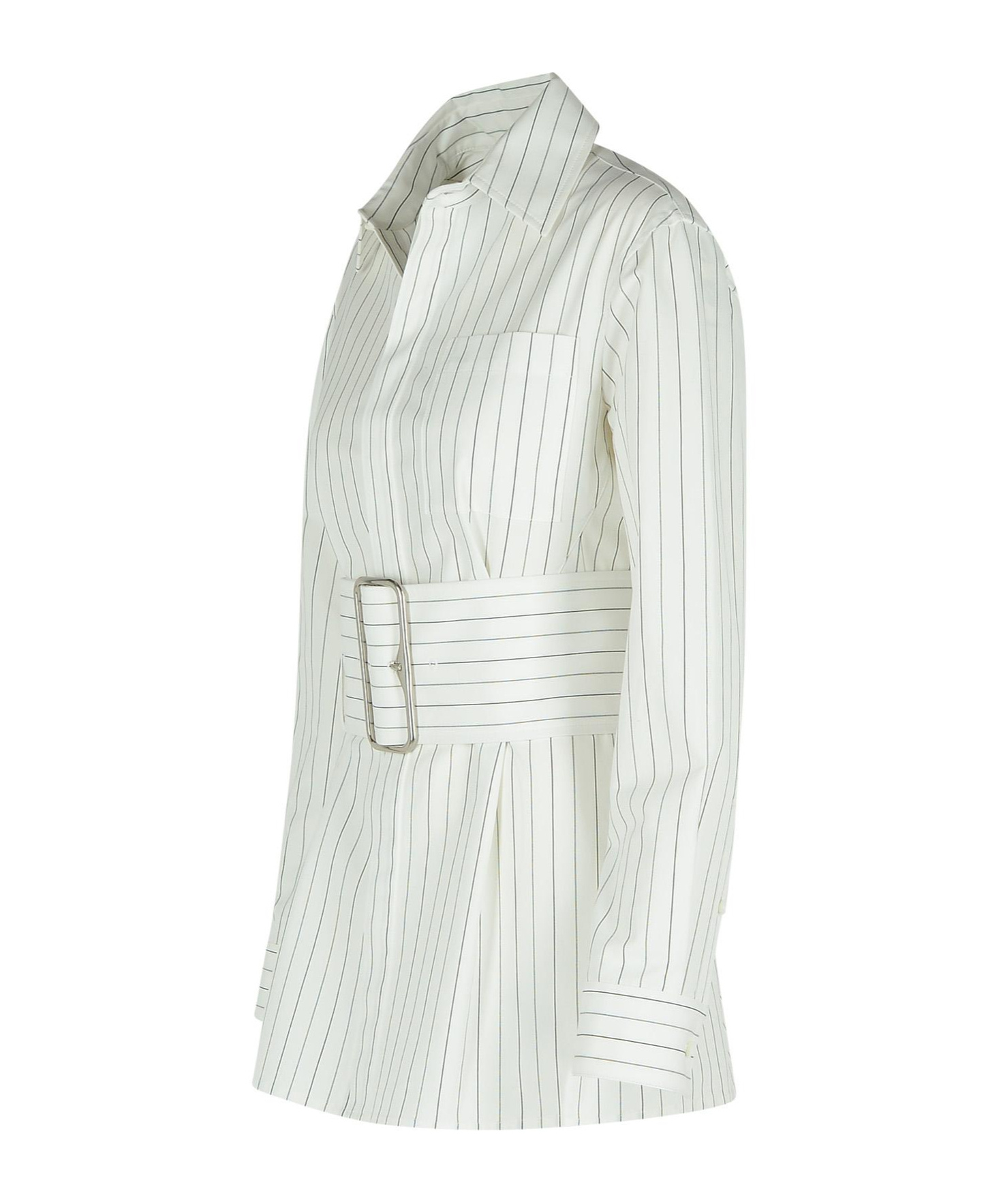 Burberry Belted Pinstriped Cotton-poplin Shirt In White