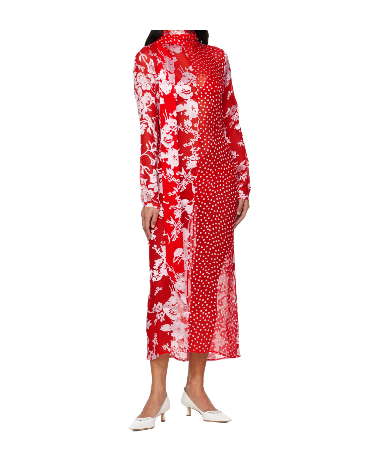 Marine Serre Red Regenerated Raso Silk Scarves Ls Maxi Dress In Red