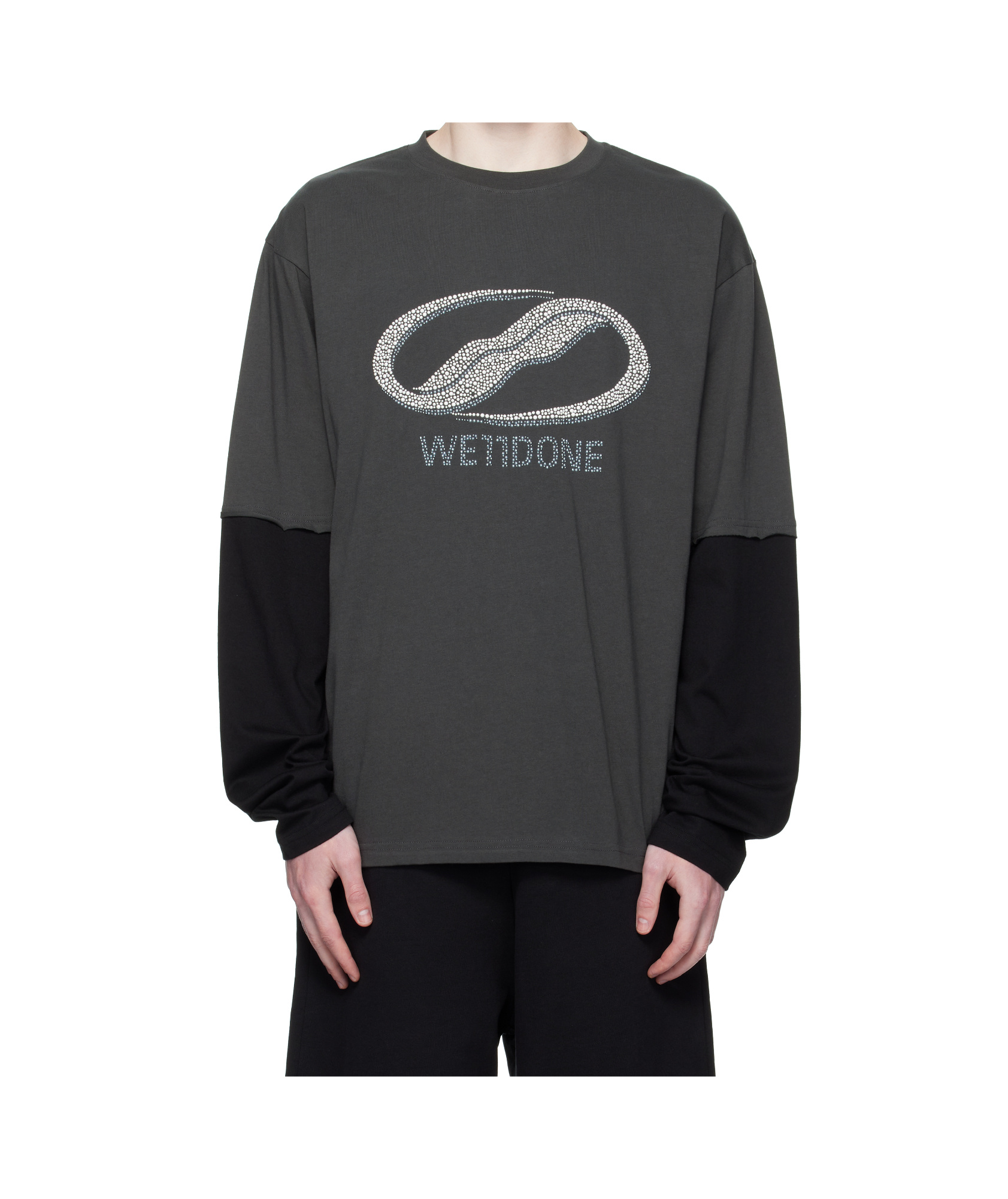 We11 Done Gray Pearl Logo Long-sleeved T-shirt In Gray