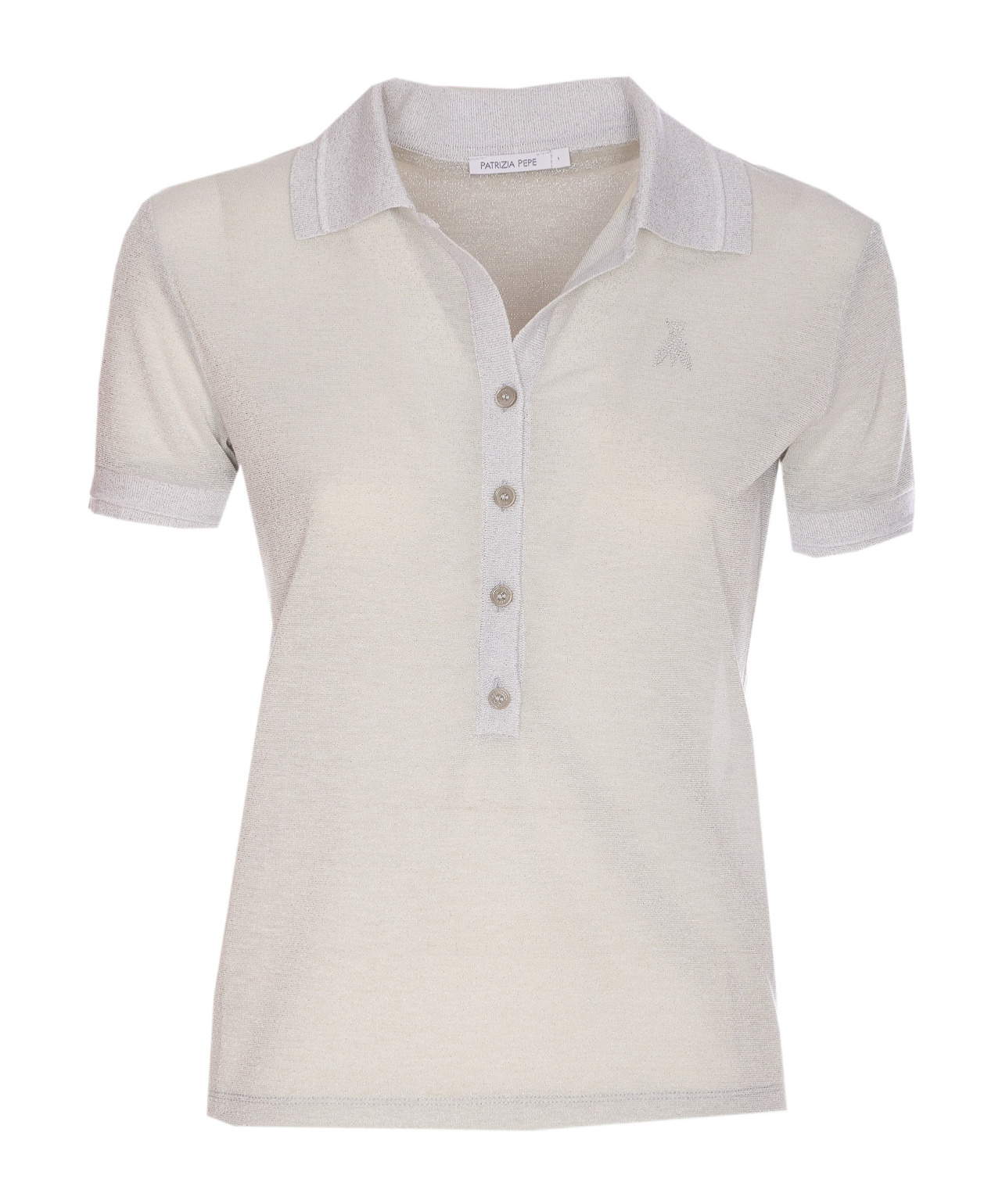 Shop Patrizia Pepe Lurex Polo Shirt In Silver-tone