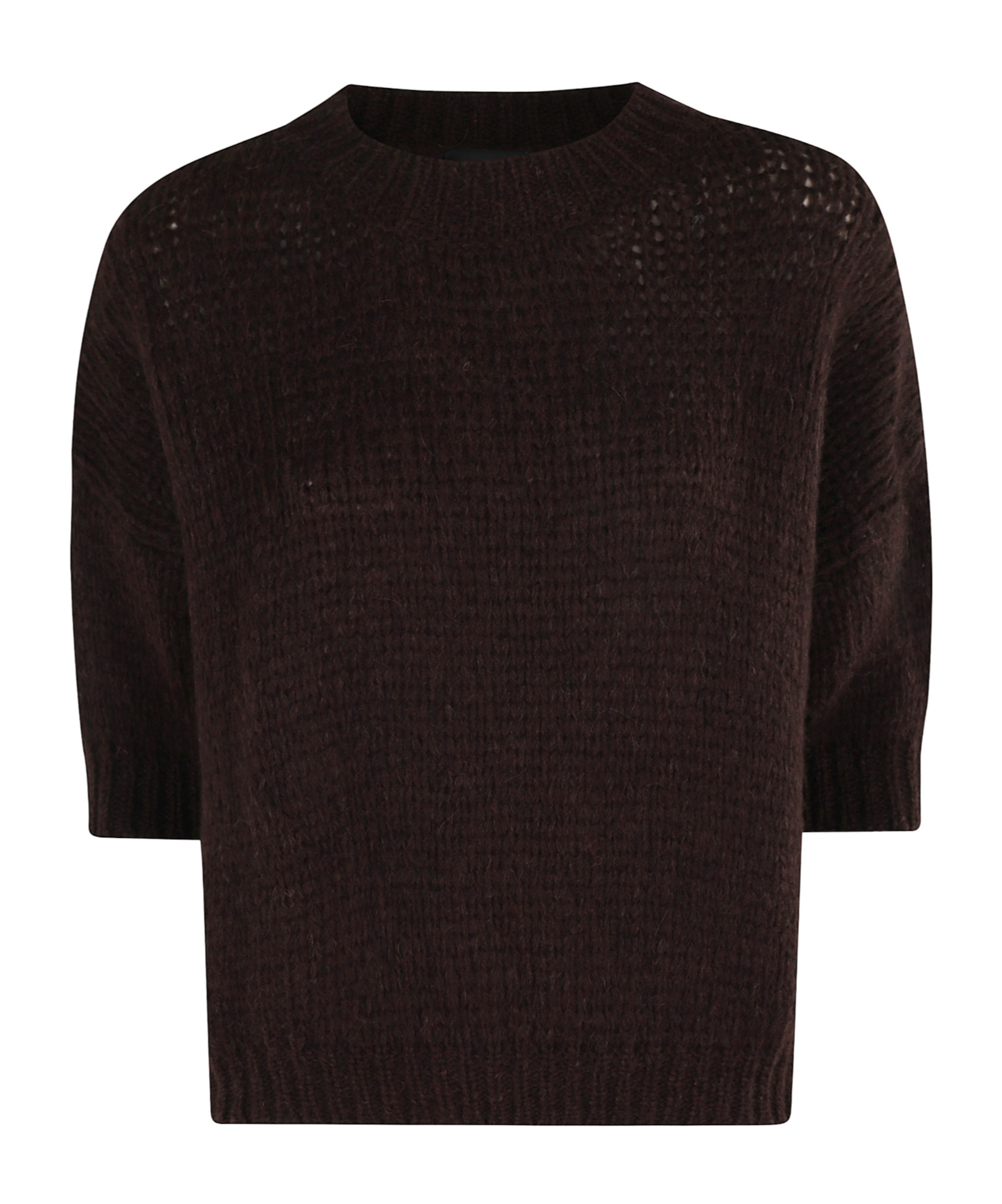 Roberto Collina Textured Knit Sweater With Three-quarter Sleeves In Brown