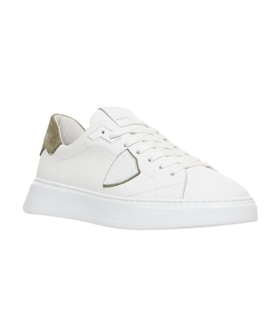 Philippe Model Low Leather Trainers Green Suede In White