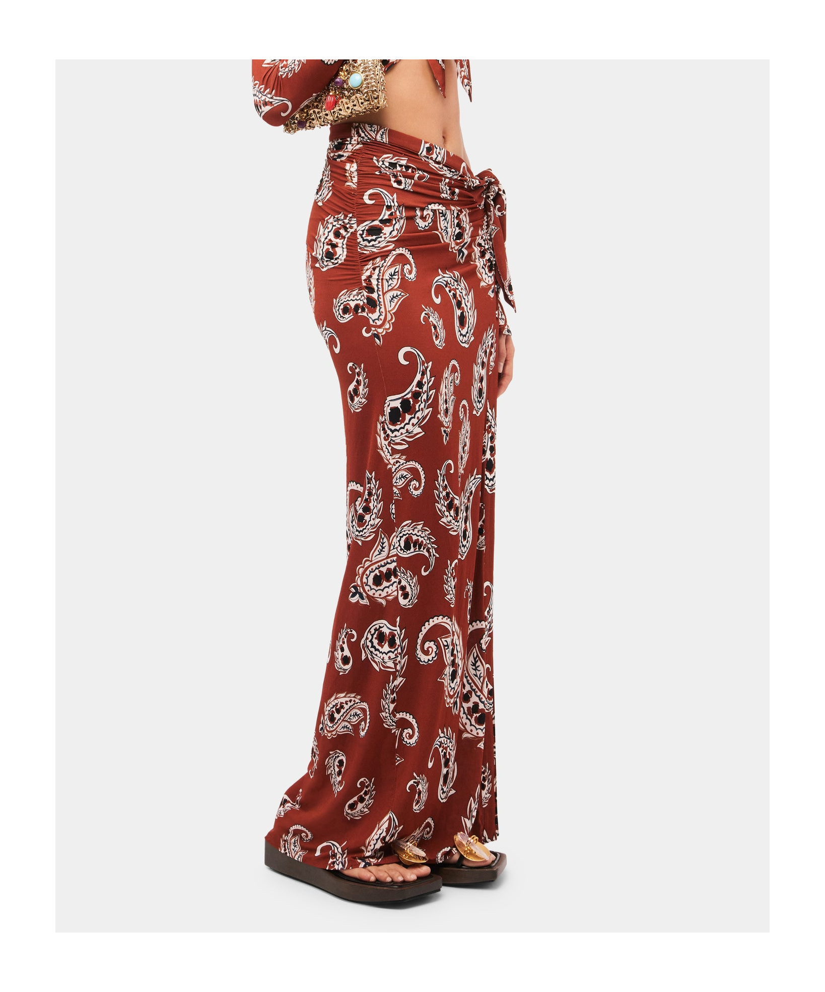 Rabanne Paisley-print Stretch-jersey Maxi Skirt In Red