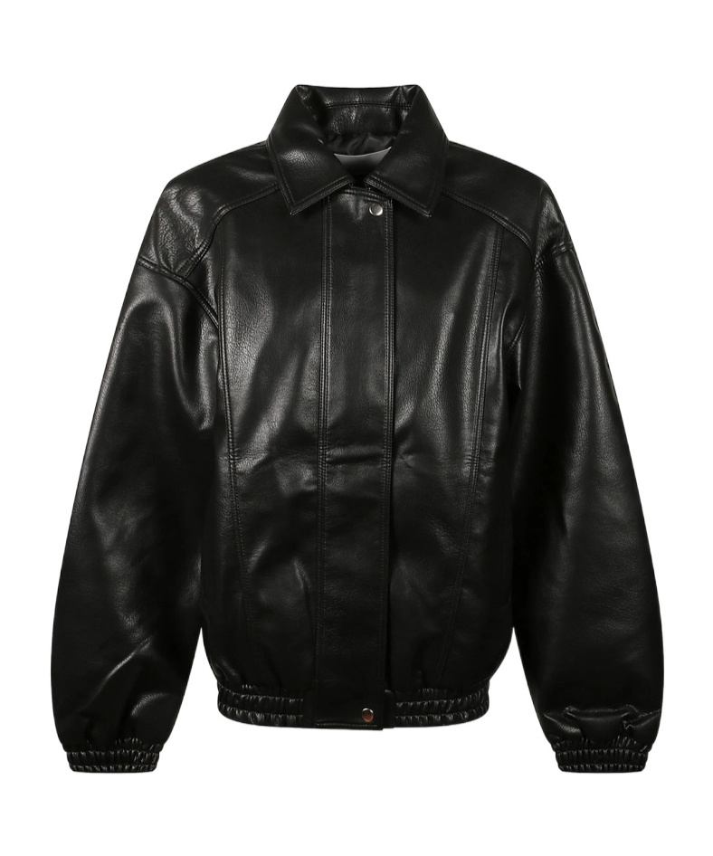 The Frankie Shop Faux Leather Jacket With Structured Collar In Black