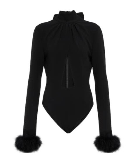Magda Butrym Feather-trimmed Cutout Bodysuit In Black
