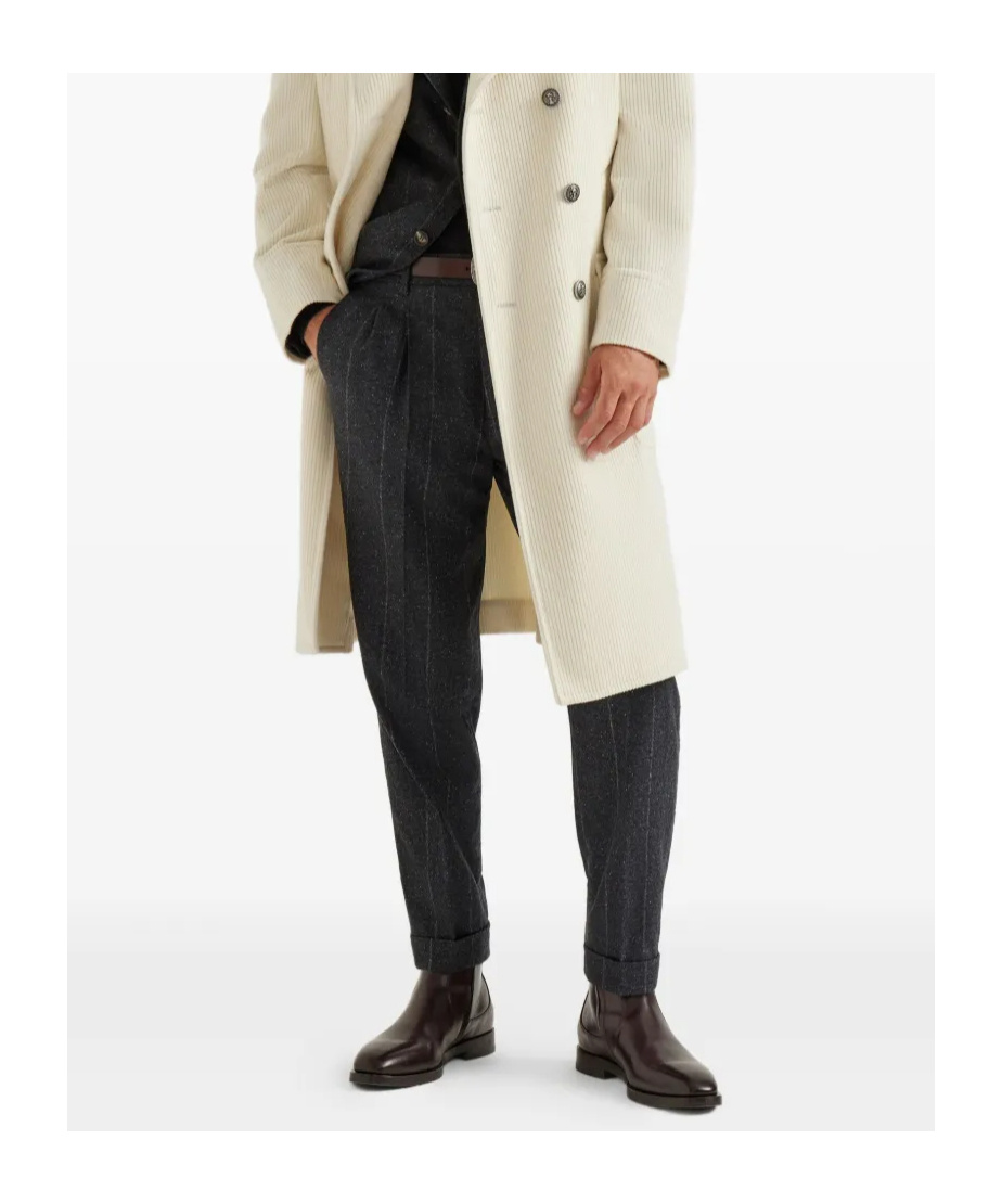 Brunello Cucinelli Leisure Fit Trousers With Double Pleats In Gray