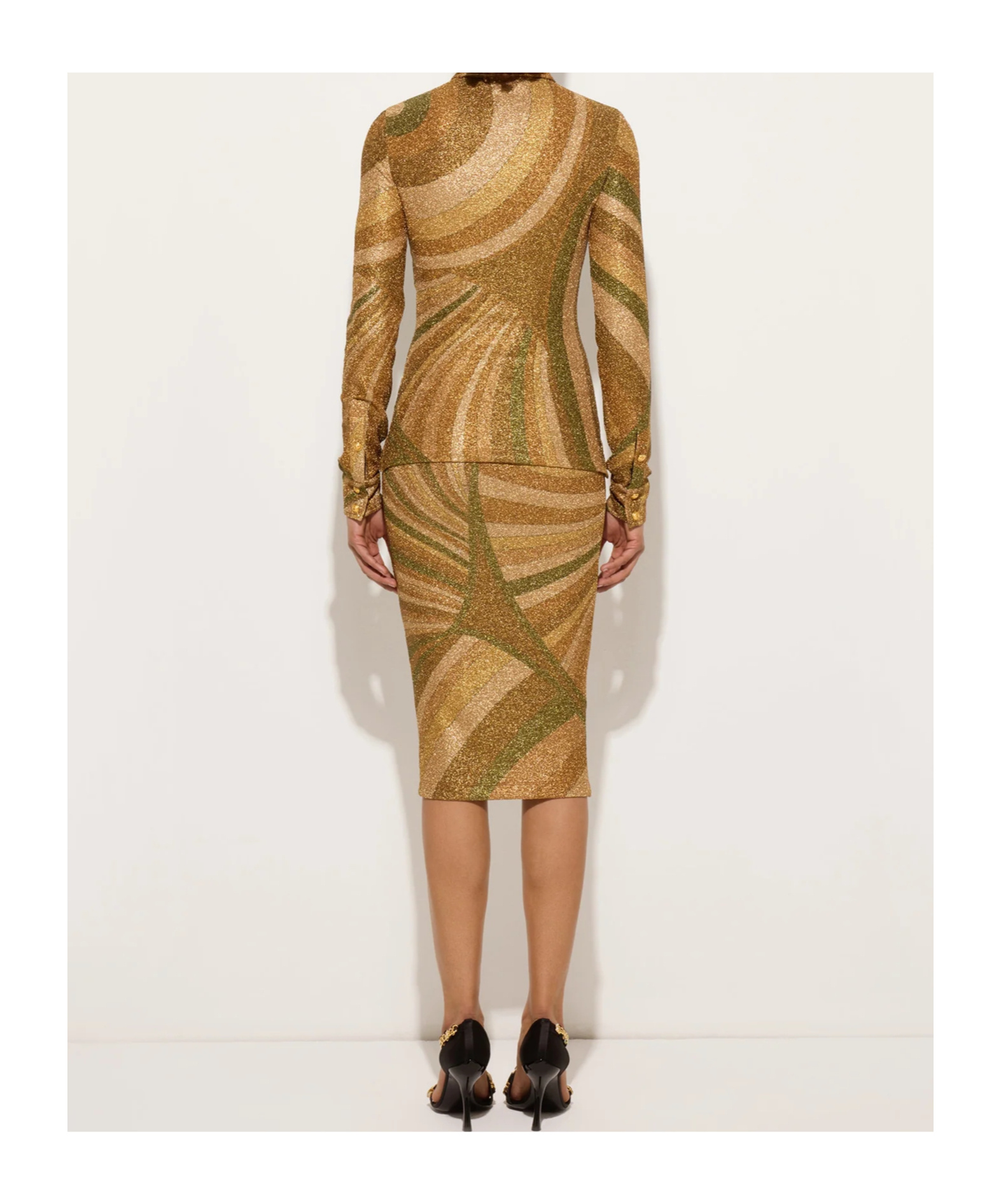 Pucci Printed Metallic Jersey Polo Shirt In Brown