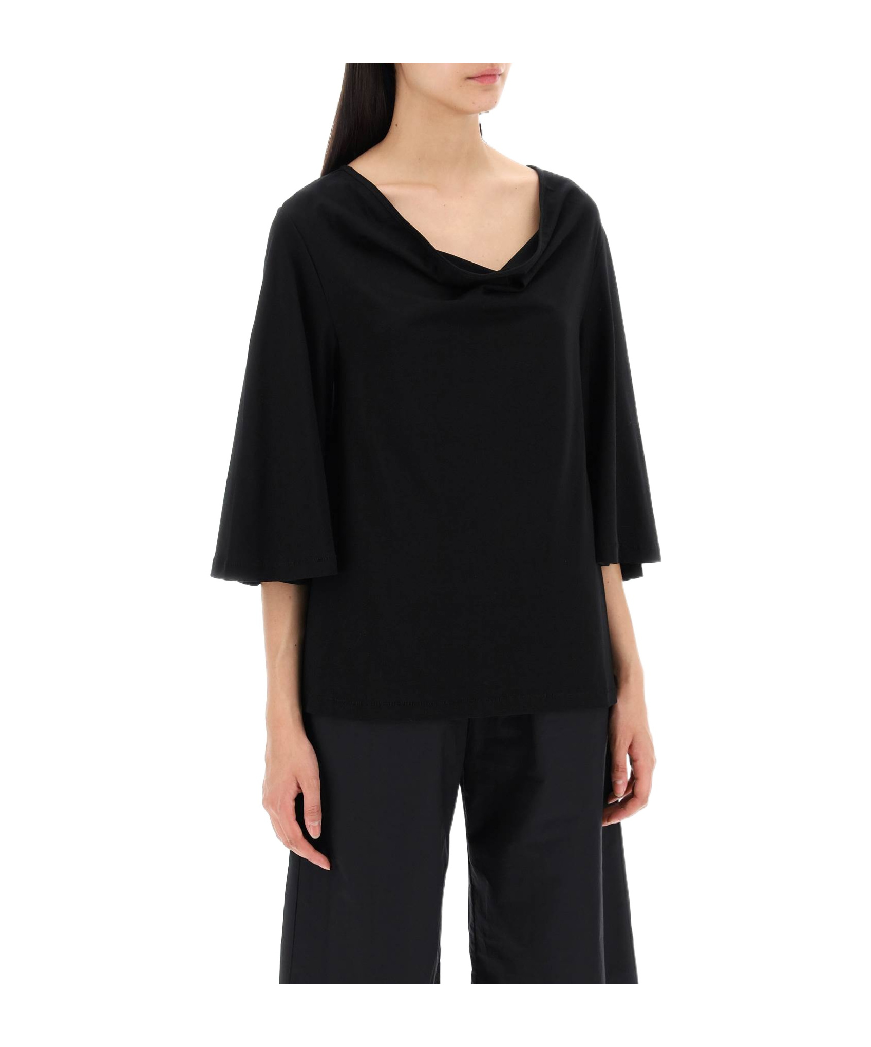 By Malene Birger Draped-neck T-shirt In Black