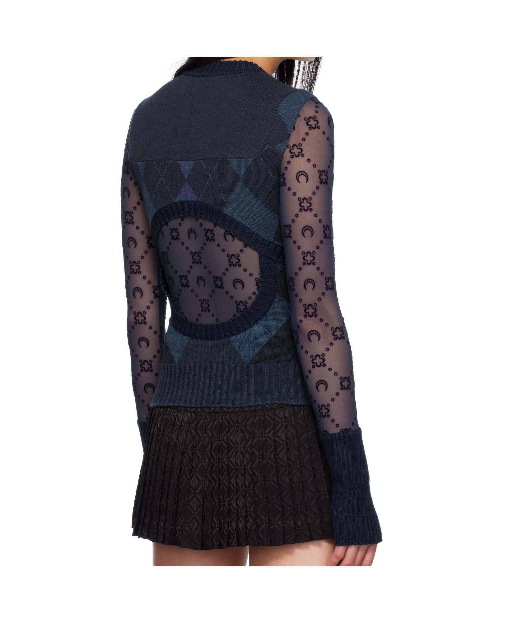 Marine Serre Navy Upcycled Argyle Knit Fitted Sweater In Black