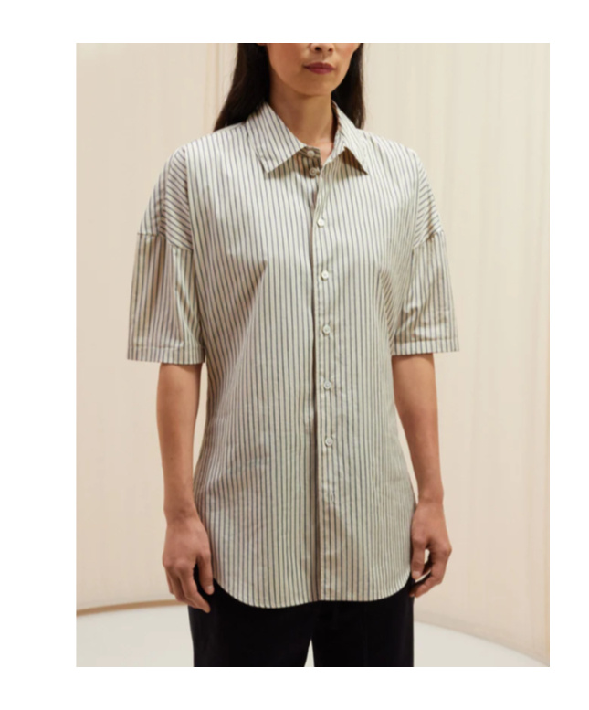 Lemaire Striped Short-sleeved Shirt In White