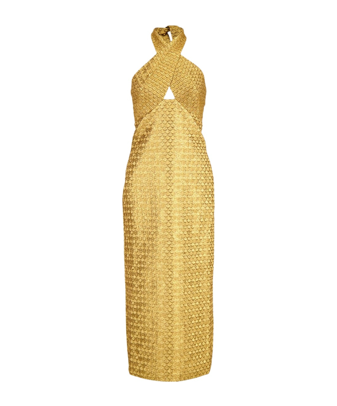 Johanna Ortiz Elegant Expedition Jacquard Halterneck Midi Dress In Gold