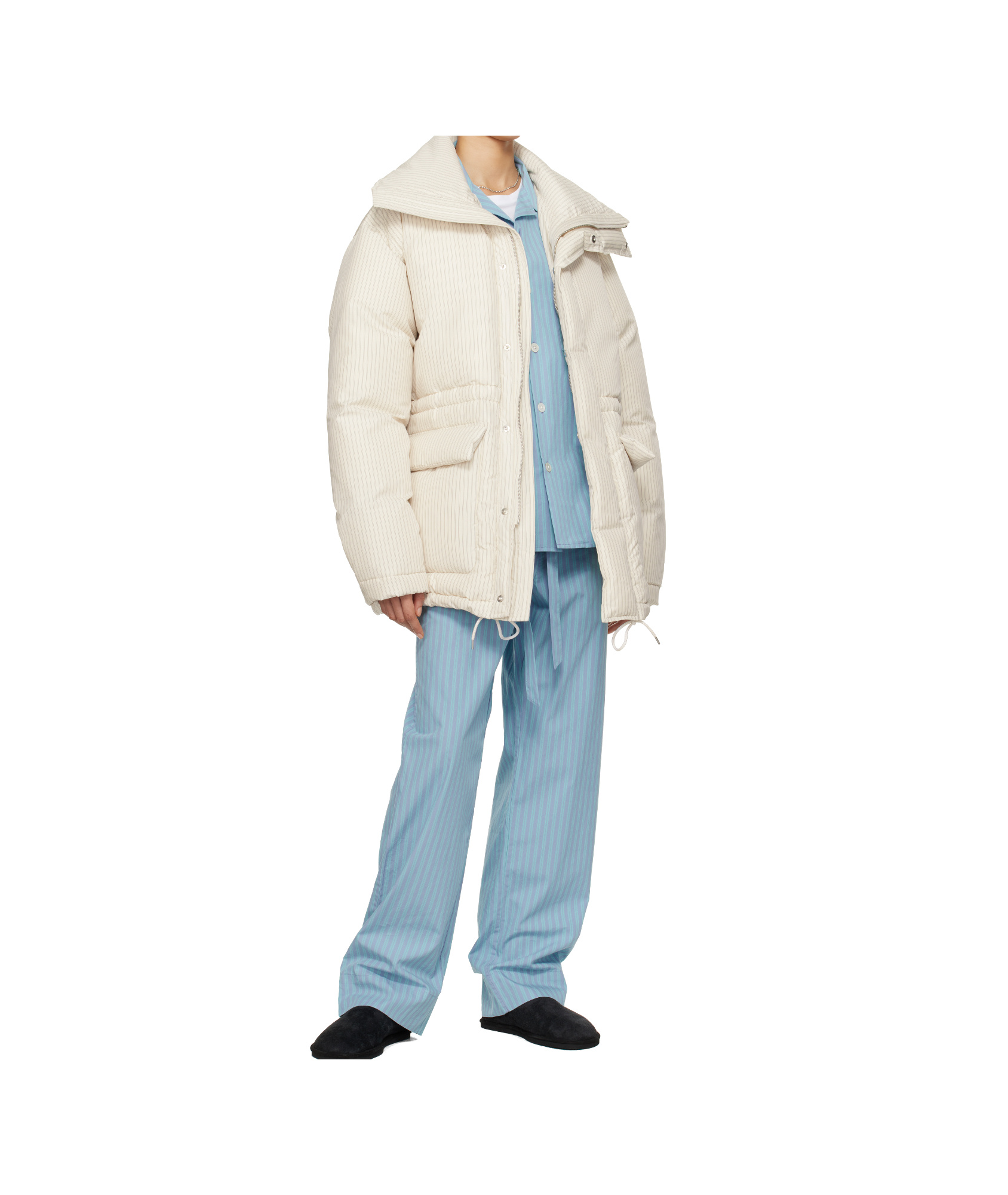 Tekla Ssense Exclusive White Auralee Edition Stripe Down Jacket In White