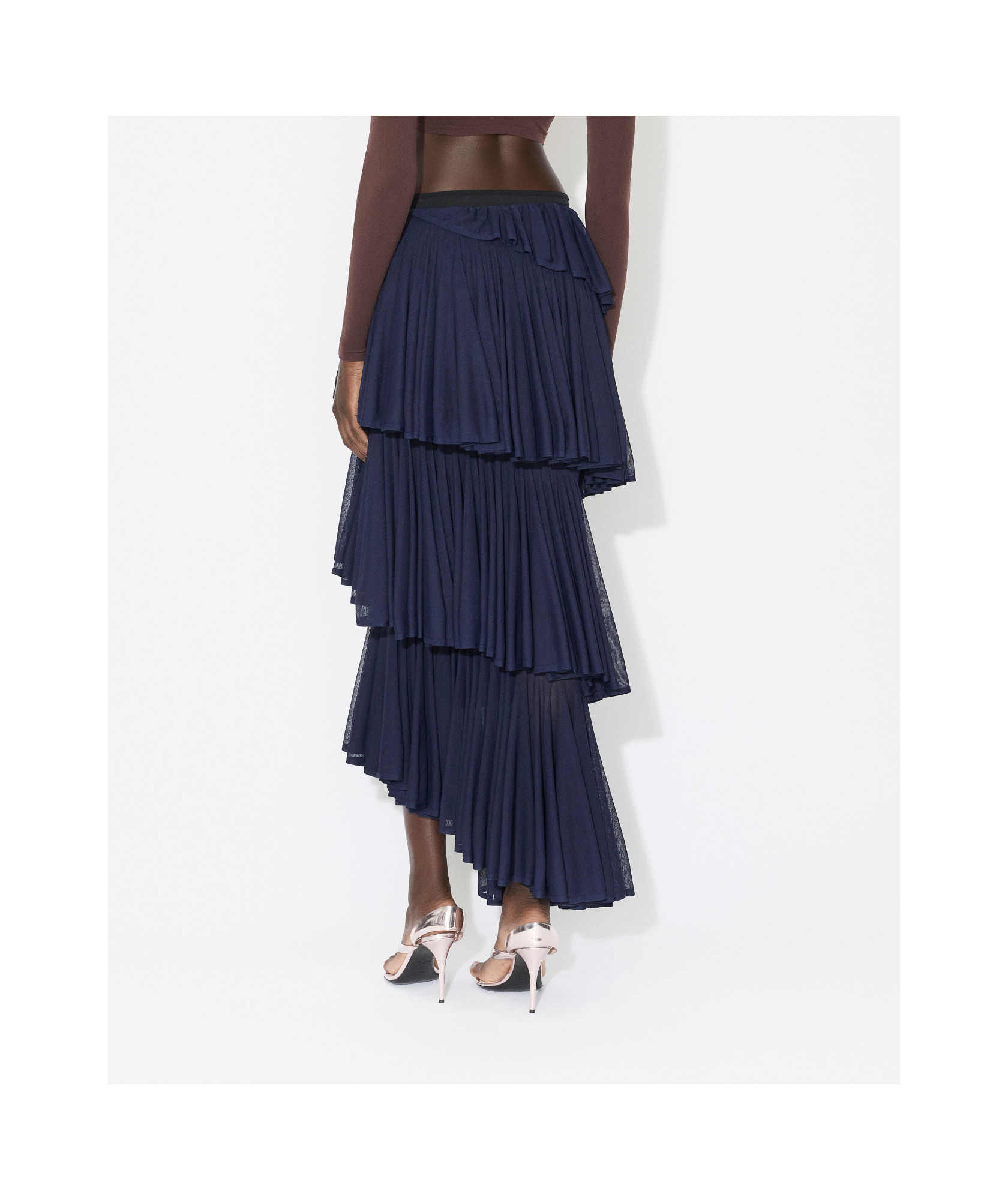 Alaïa Womens Ruffled High-waist Knitted Maxi Skirt Minuit In Blue