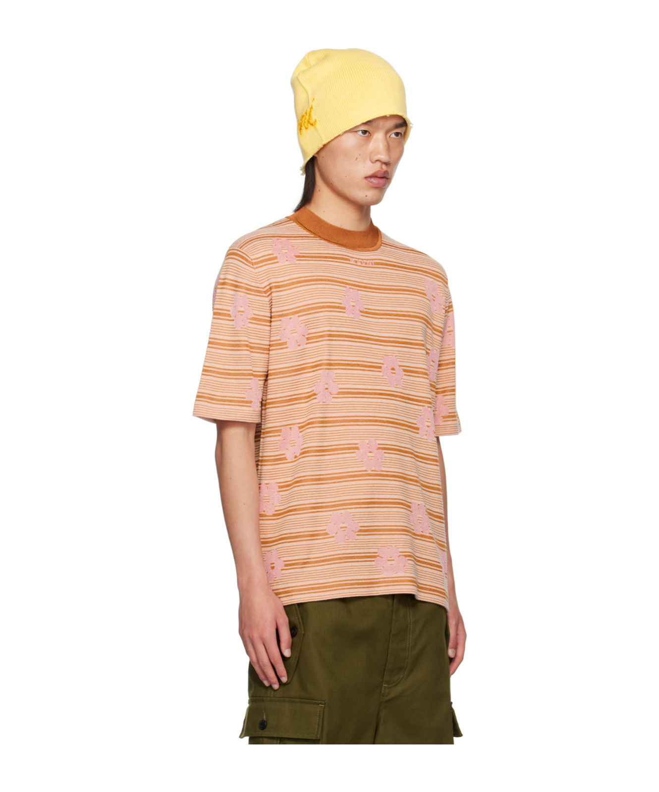 Shop Marni Intarsia-logo Knitted Cotton T-shirt In Nude