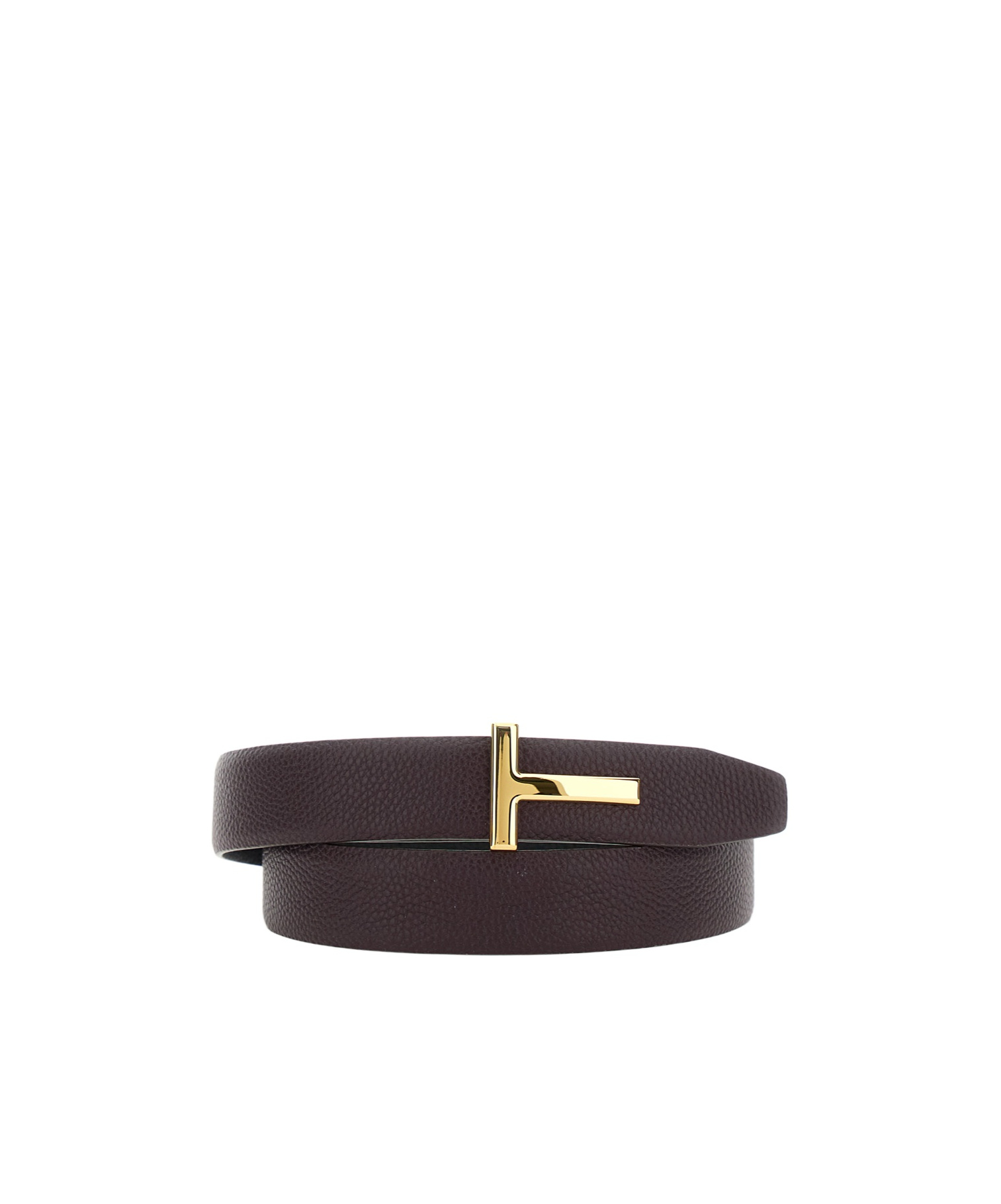 Tom Ford Bordeaux Belt With T Buckle Closure In Grained Leather Man In Brown