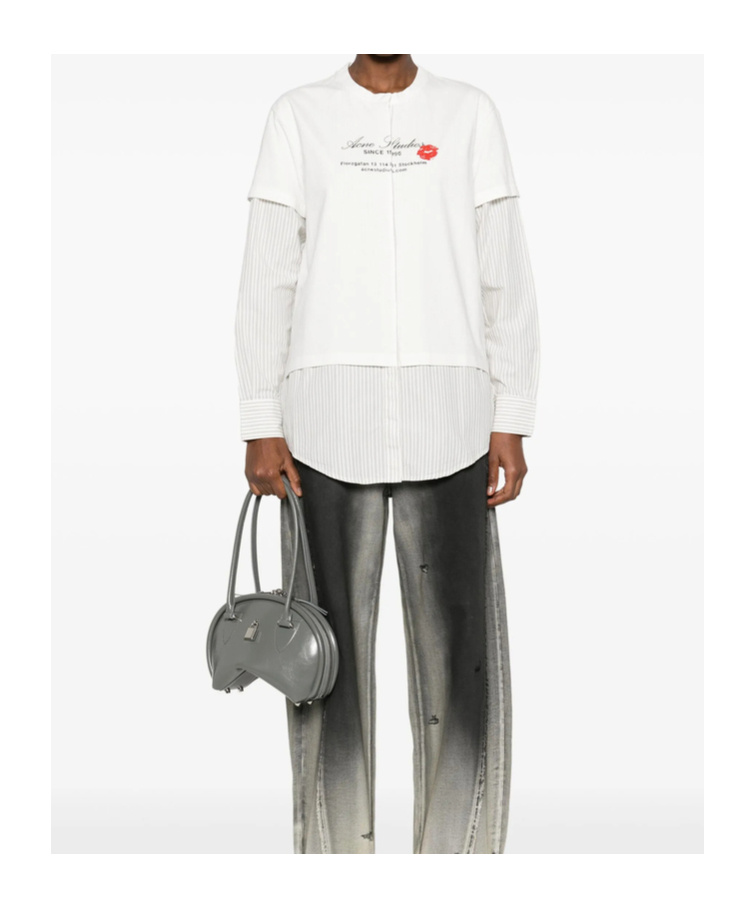 Shop Acne Studios Round Collar And Long-sleeved T-shirt In White