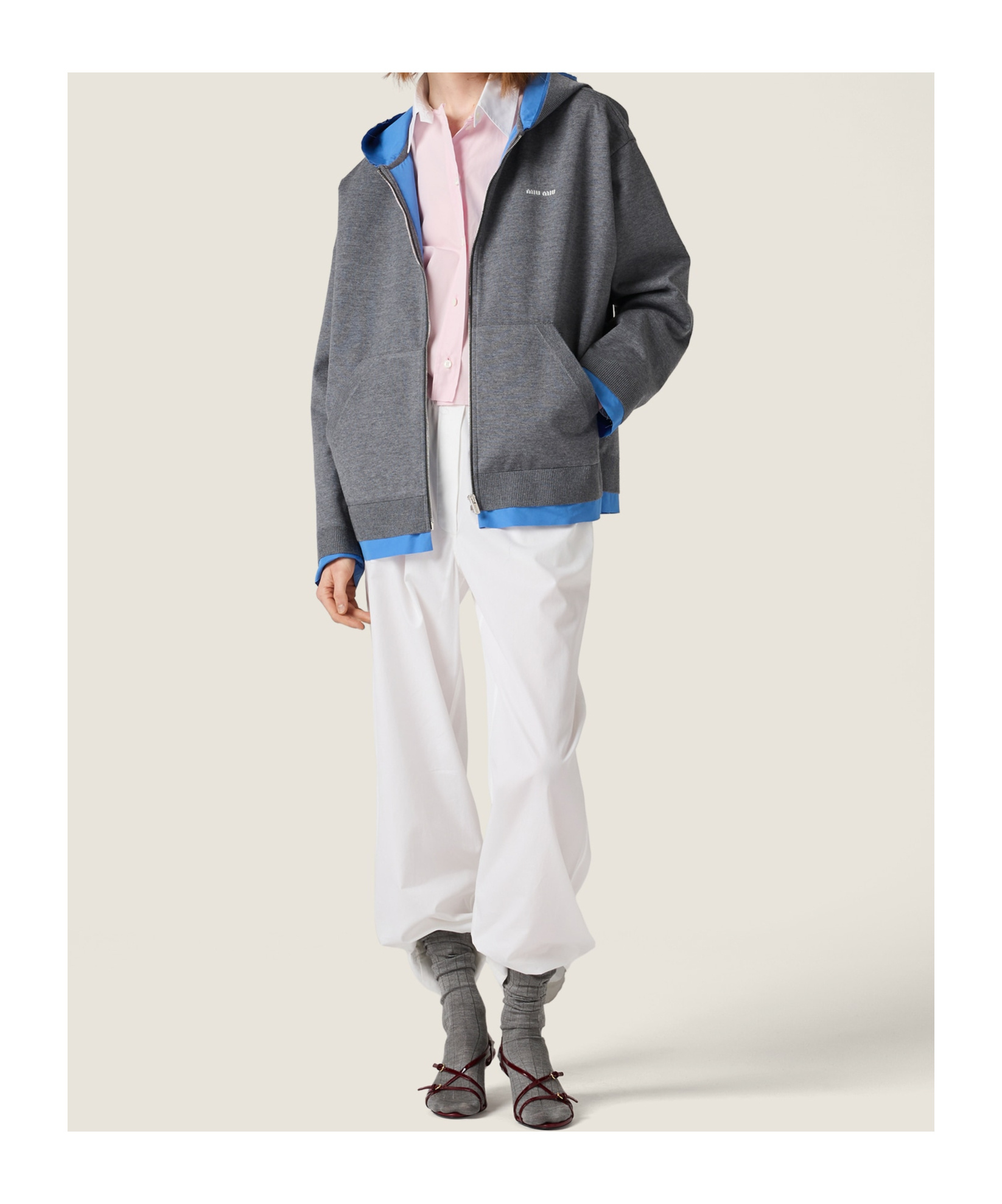 Miu Miu Hooded Jacket In Gray