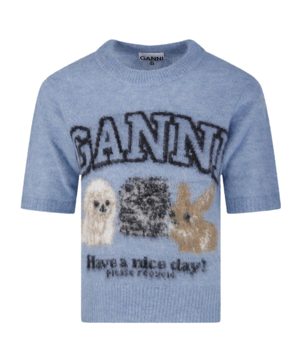 Shop Ganni Intarsia-knit Top