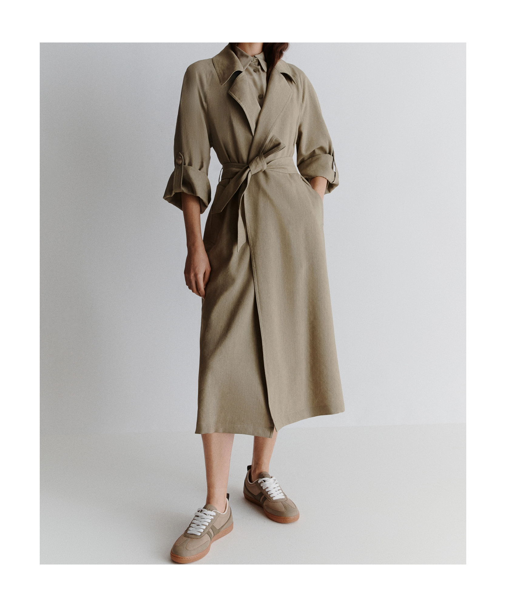 MARELLA STRETCH VISCOSE AND LINEN DUSTER COAT - GREEN