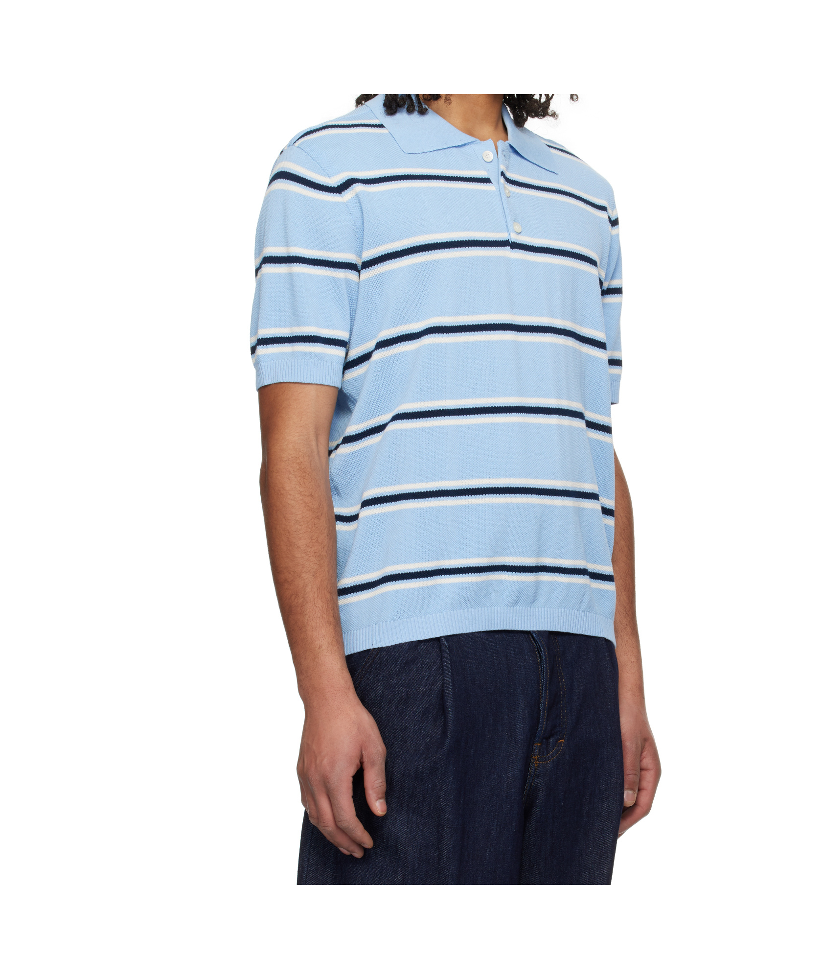 Dunst Light Blue Polo Shirt With All-over Striped Motif And Ribbed Edges