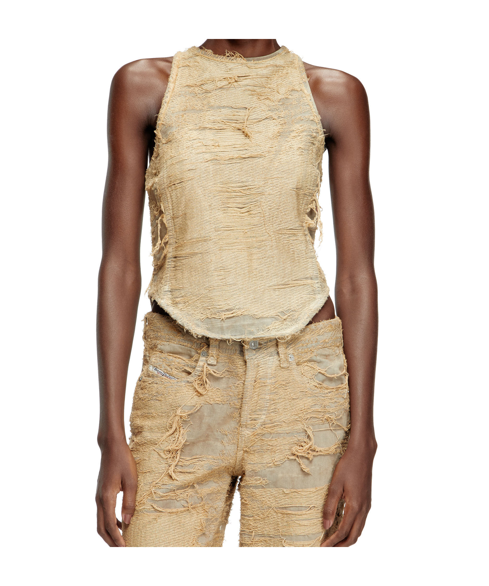 Diesel De Astro Fsg Cotton Top Destroyed Effect In Nude