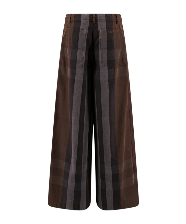 Burberry Brown Check Print Wide Leg Trouser In Black