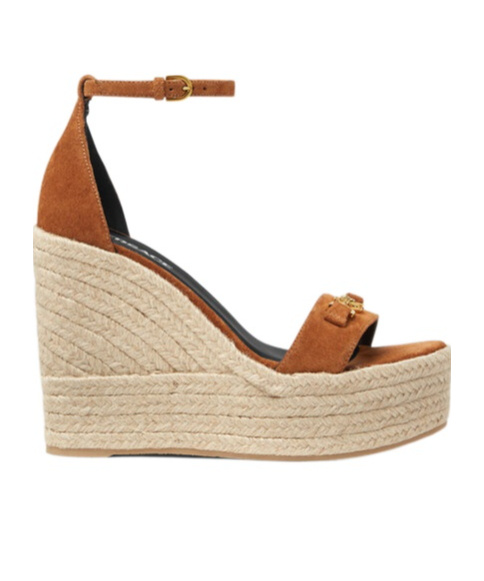 Versace Embellished Suede Espadrille Wedge Sandals In Brown