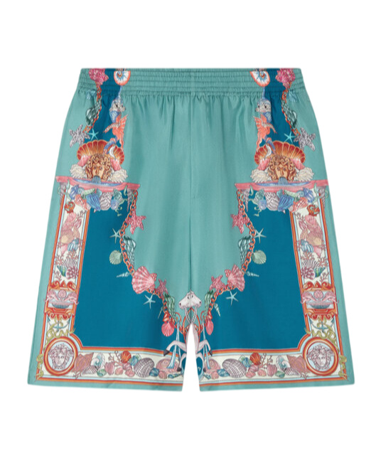Versace Coral Theatre-print Shorts In Blue