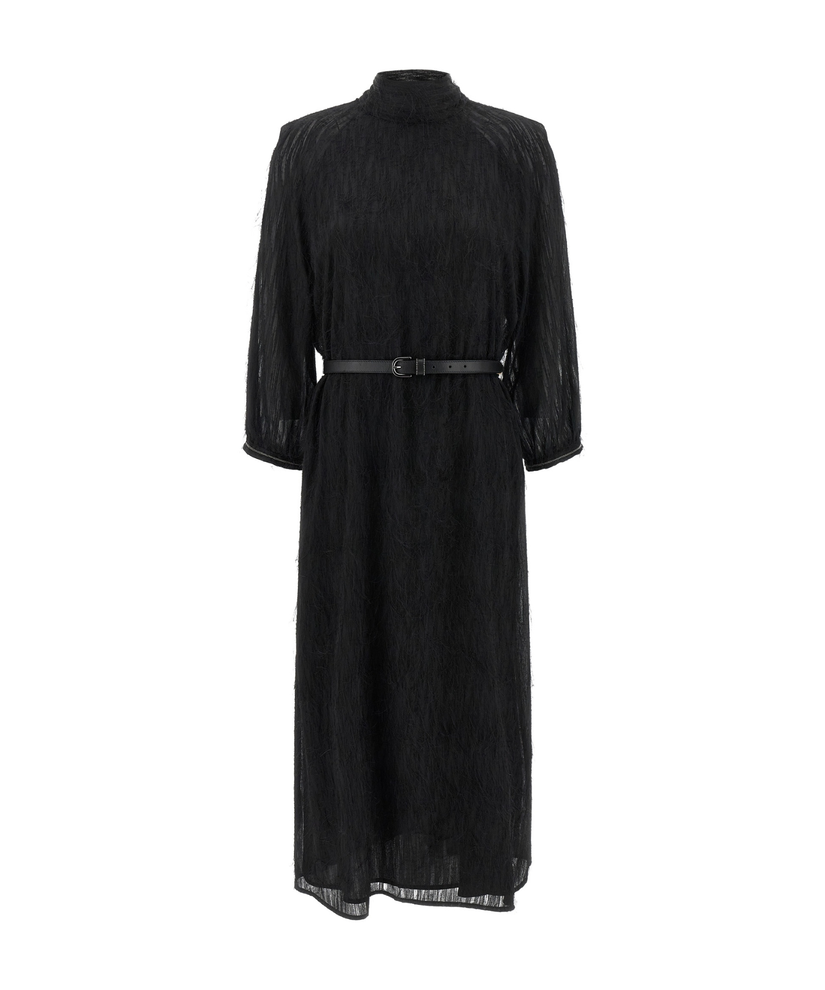 Peserico Textured Dress With Belted Waist And Sleeves In Blue