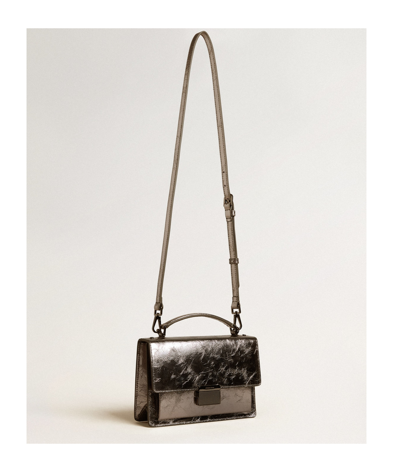 GOLDEN GOOSE VENEZIA BAG IN ANTHRACITE-GRAY METALLIC LEATHER WITH BLACK DETAILS 