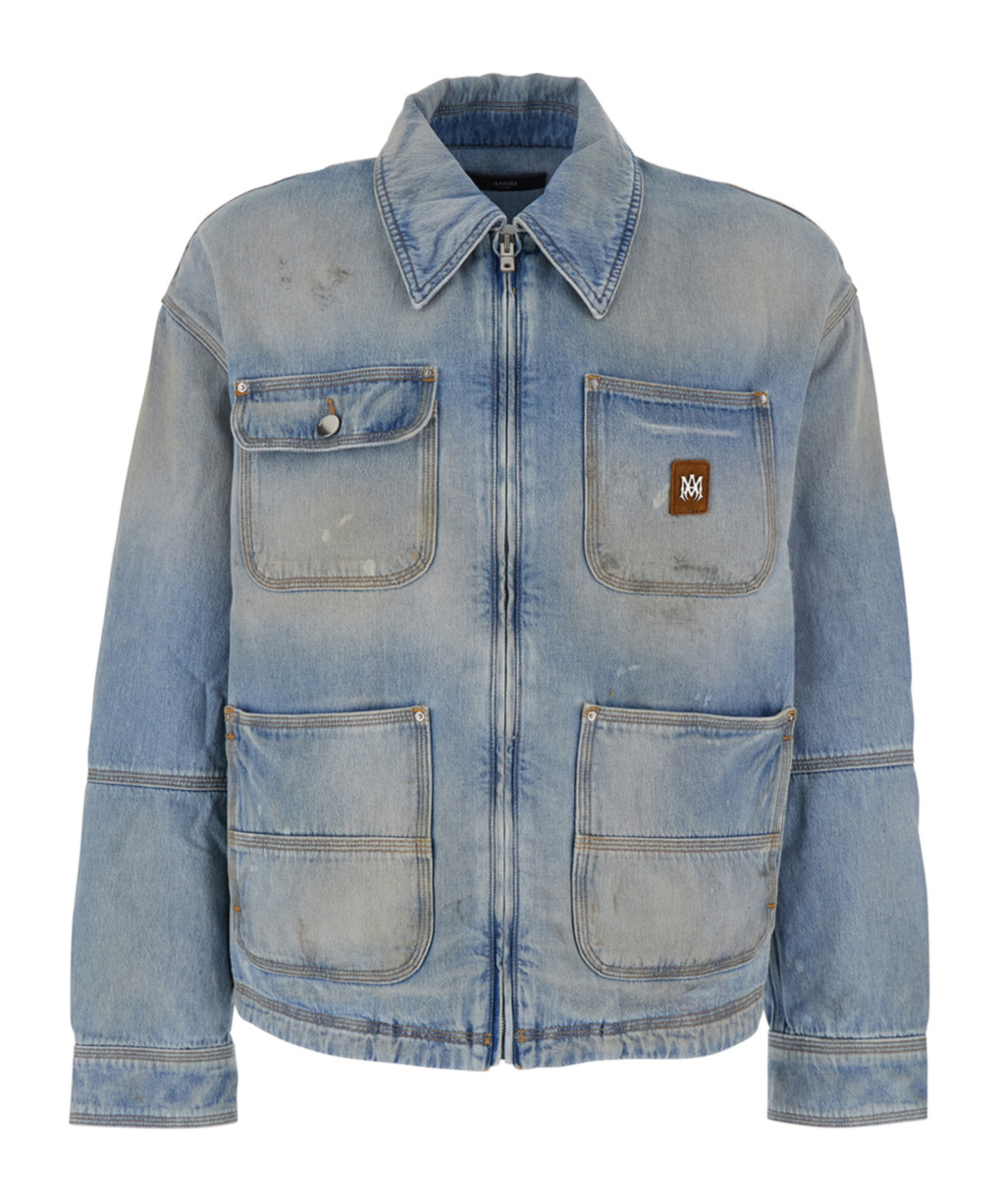 Amiri Blue Jacket With Classic Collar And Logo Patch On Front And Rear In Denim Man In Blue