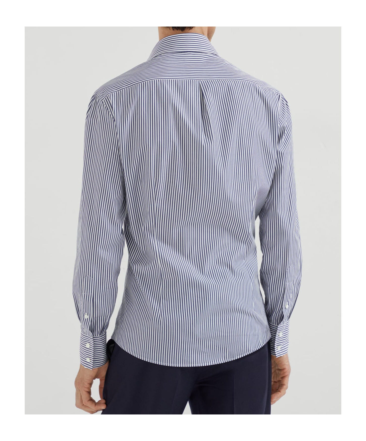 Brunello Cucinelli Striped Cotton Shirt With Button-down Collar In Gray