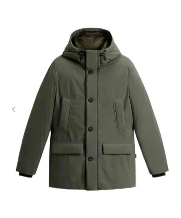Woolrich Hooded Button-fastening Padded Jacket In Green