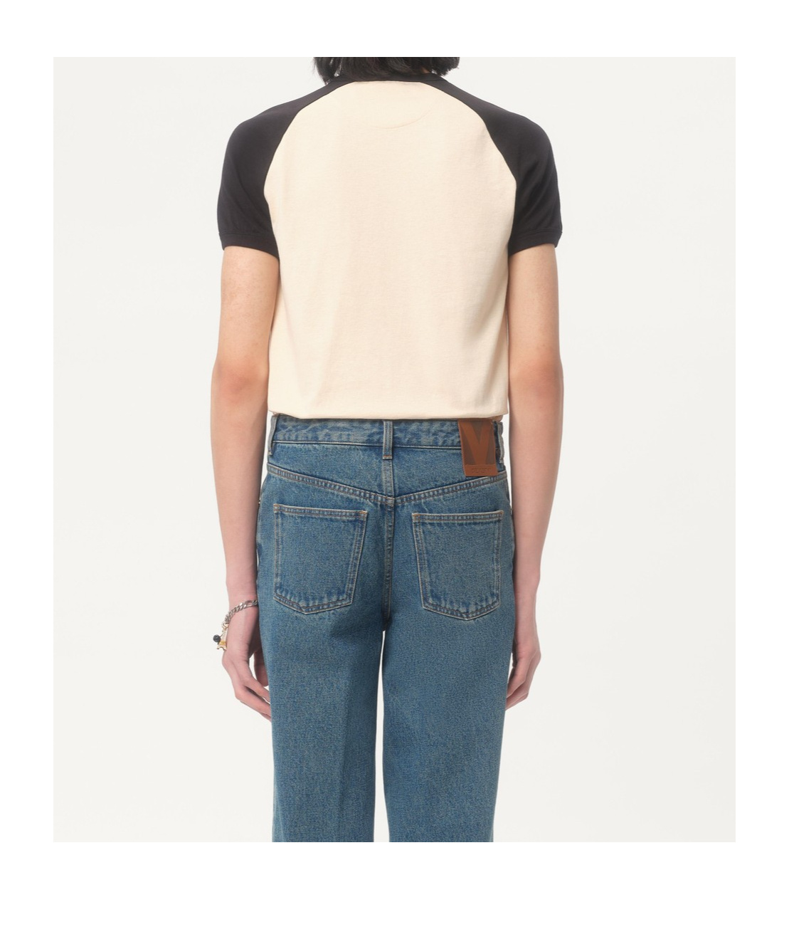 Valentino Sleeve Contrast Graphic Print Crew Neck In Nude
