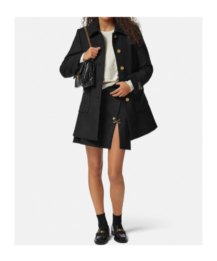 Versace Safety Pin A-line Wool Mini Skirt In Black