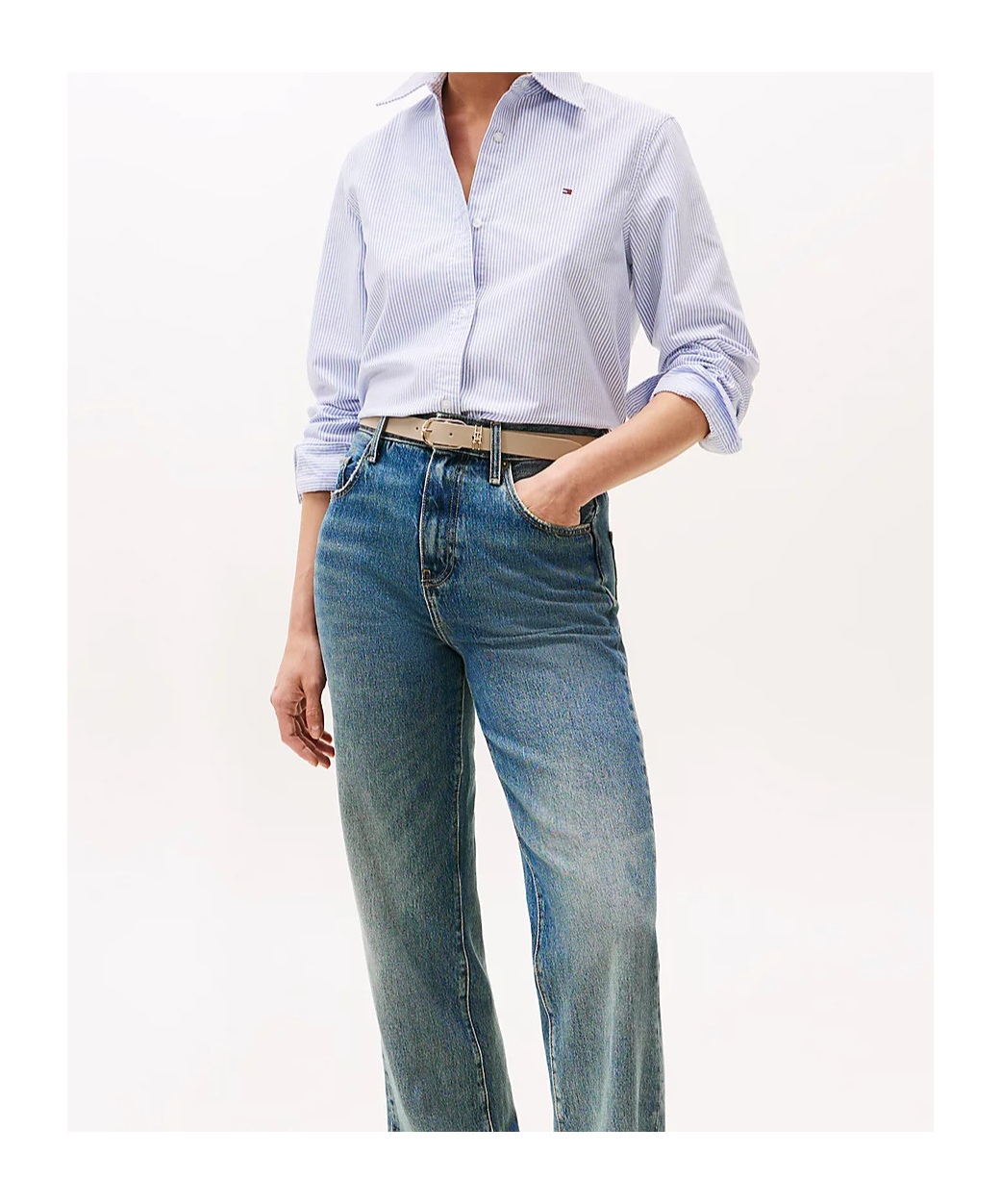 Tommy Hilfiger Relaxed Fit Oxford Shirt In Classic Ithaca Stp/ Mid Blue