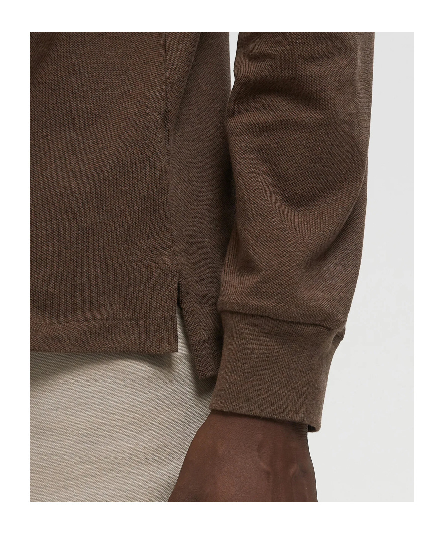 Polo Ralph Lauren Textured Knit Long-sleeve Polo With Classic Collar In Brown