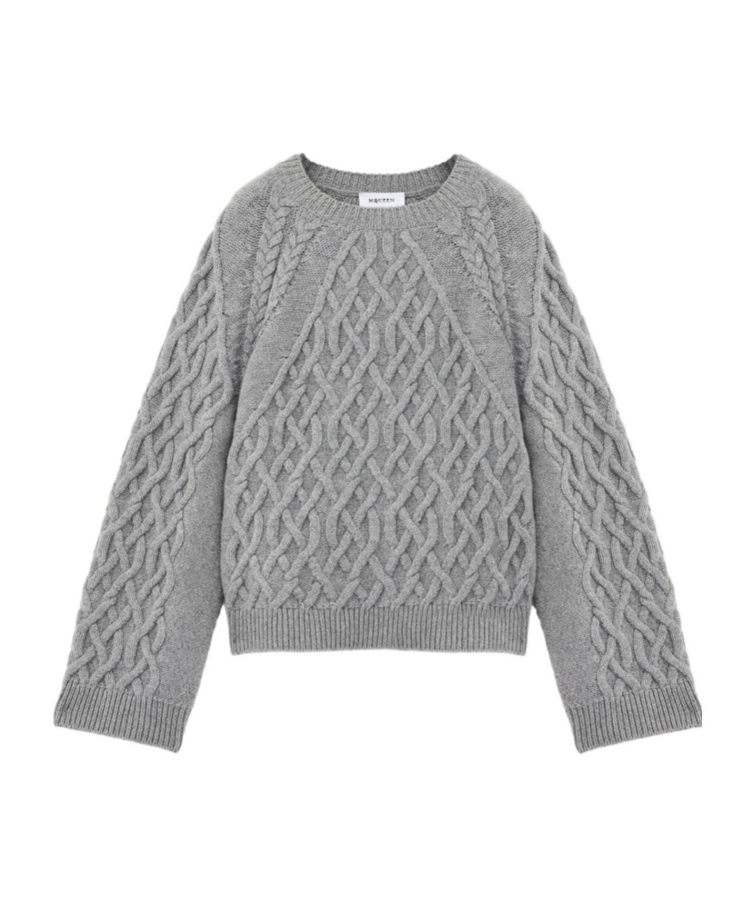 Alexander Mcqueen Cable Crew Neck Jumper In Gray
