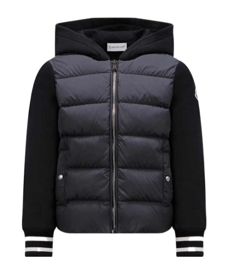 Moncler Enfant Logo Patch Zip-up Cardigan In Black