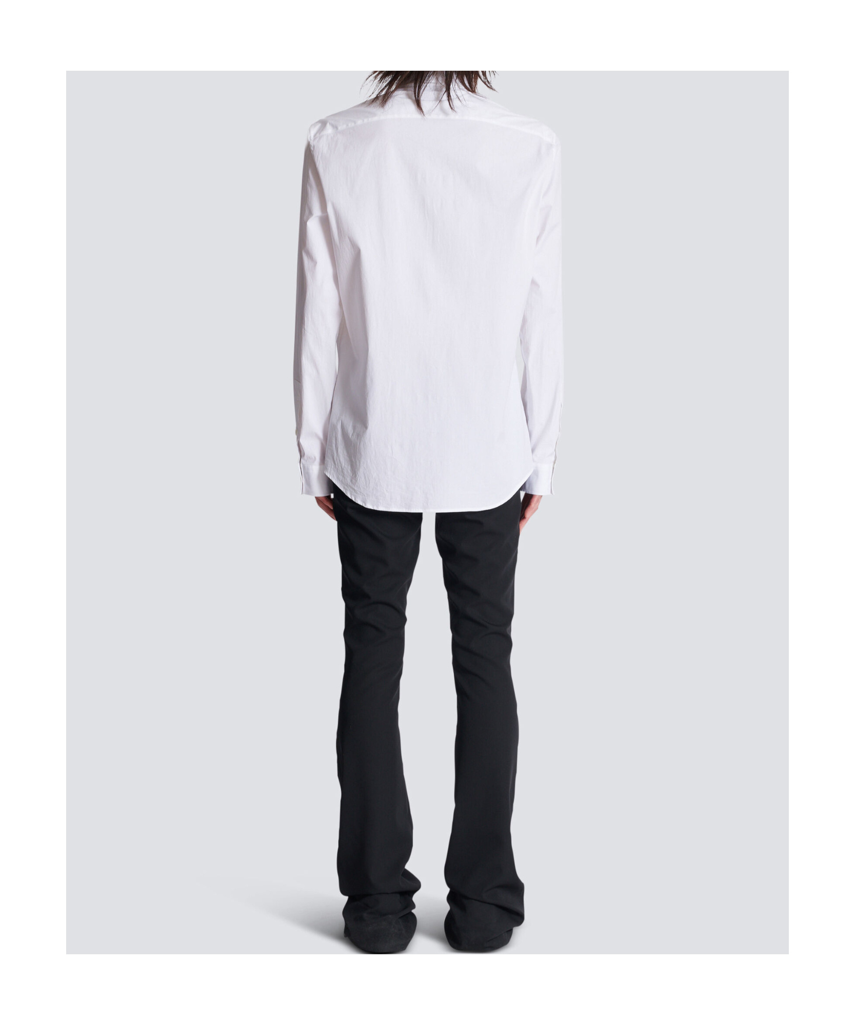Shop Balmain Poplin Shirt With Embroidered Collar In White
