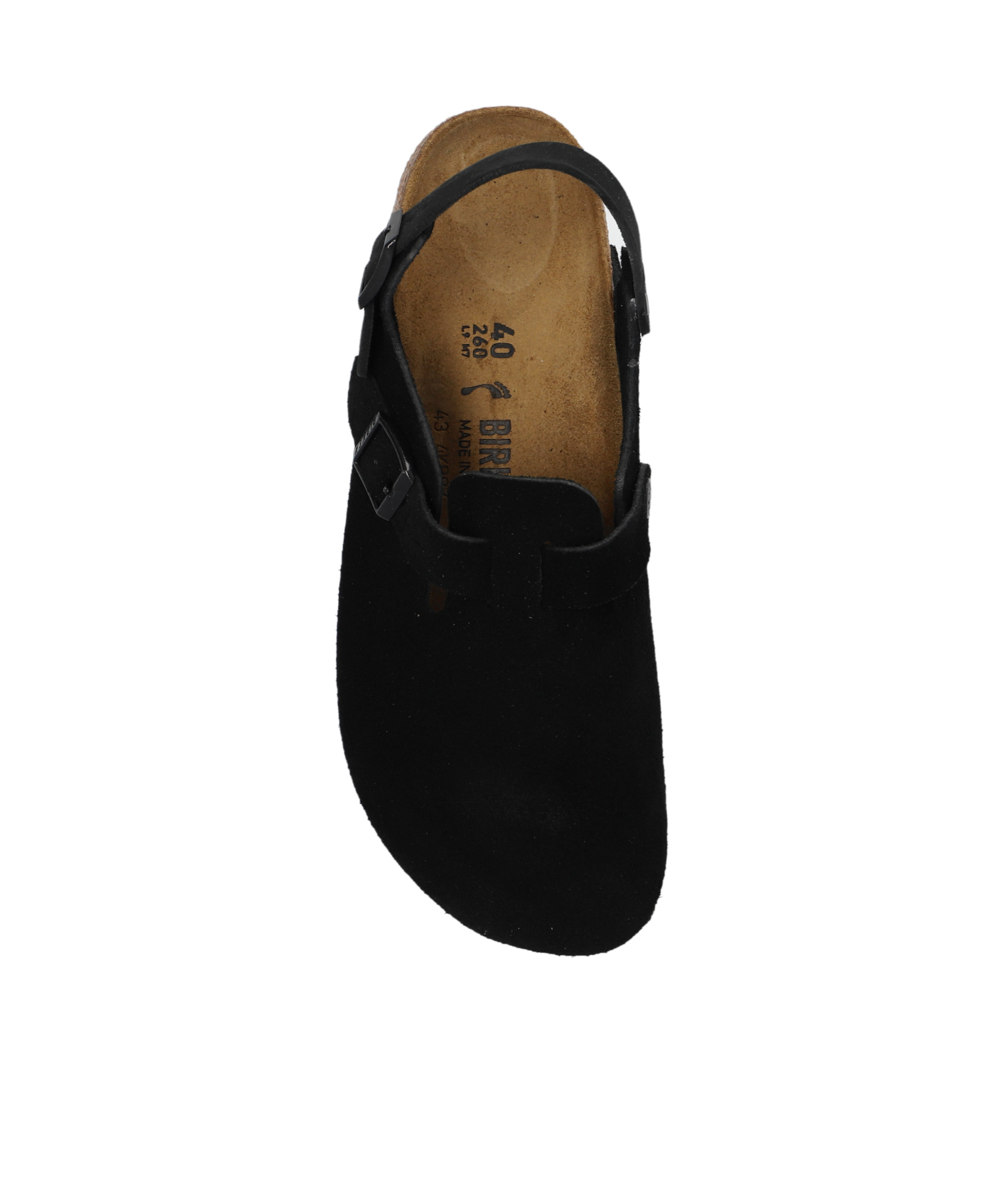 Birkenstock Buckle Cork Open Suede Mules In Black