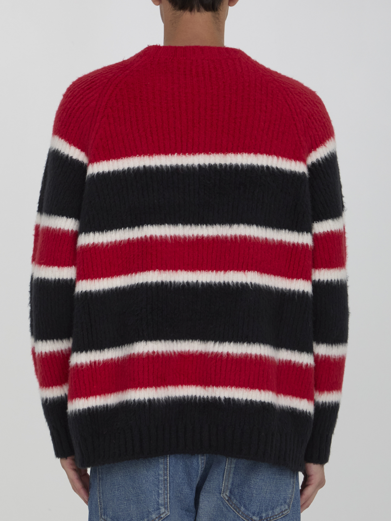 Celine Striped Cotton Blend Crew-neck Sweater In Red