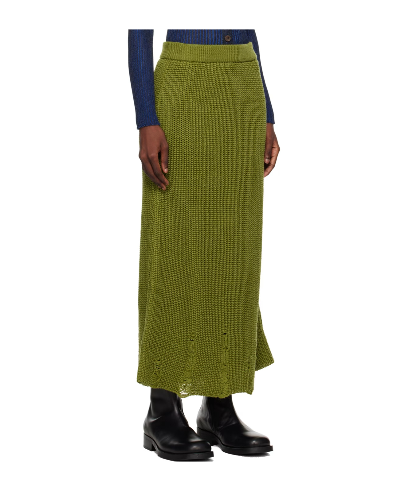 Song For The Mute Green Distressed Midi Skirt