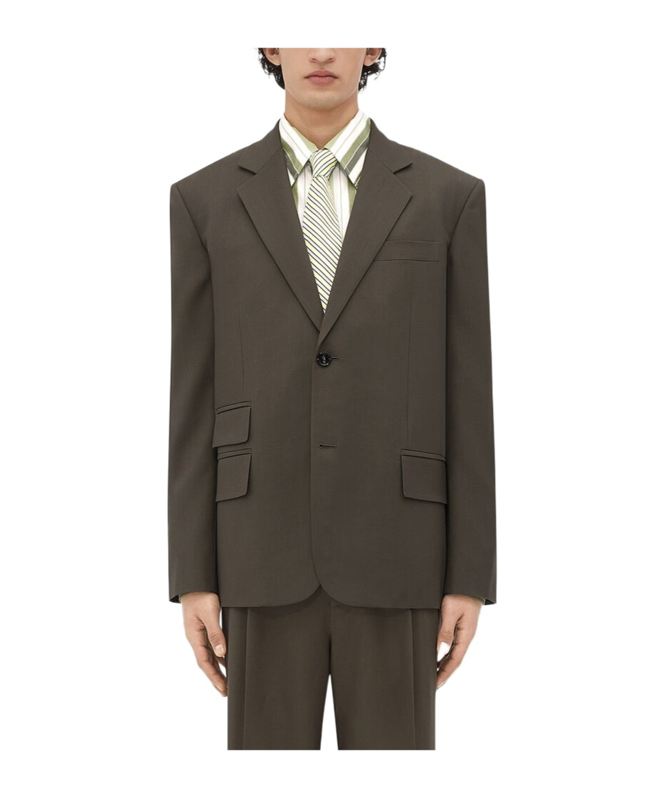 Bottega Veneta Long-sleeved Wool Suit Coat In Gray