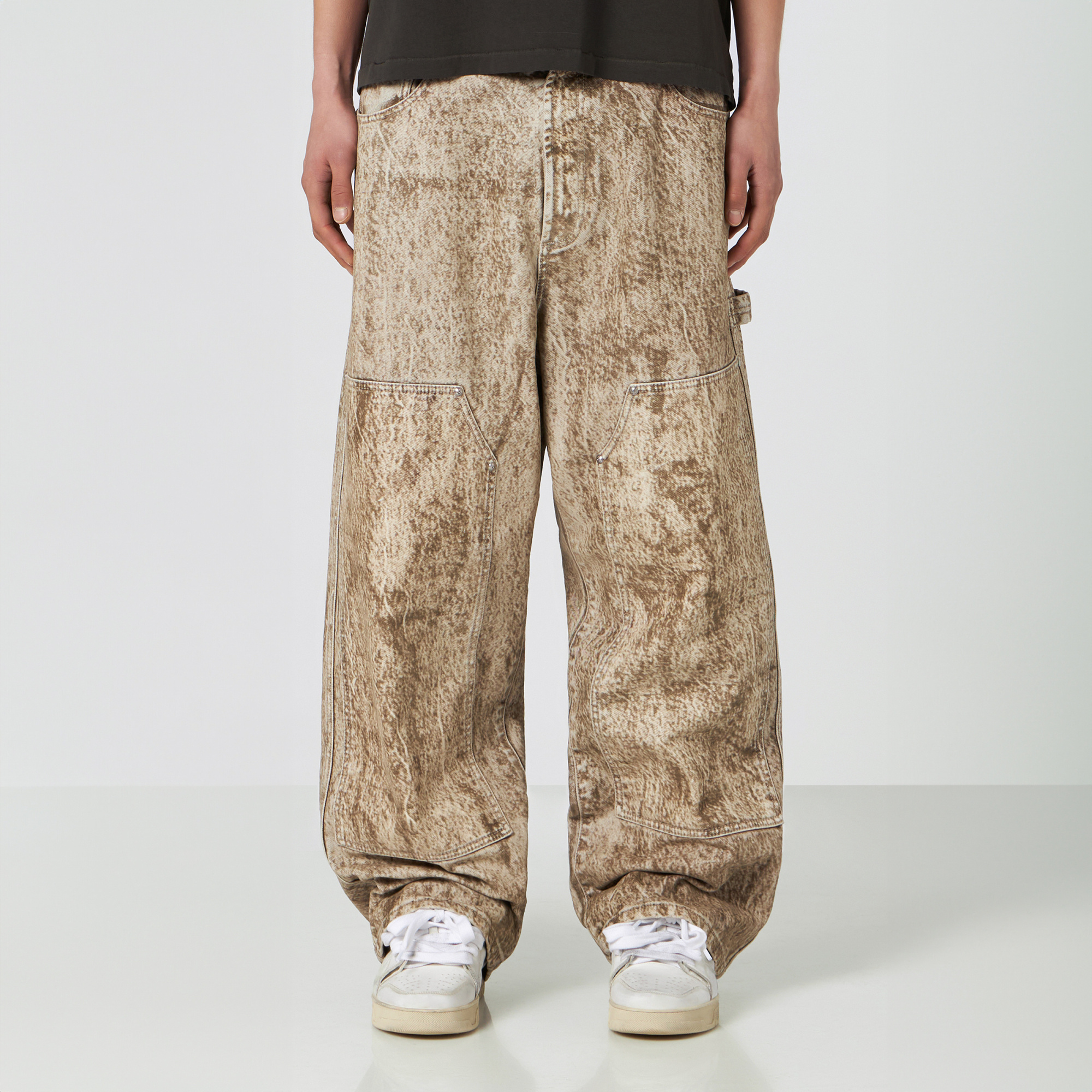 1989 Studio Denim Flock Carpenter Pants Camo In Beige