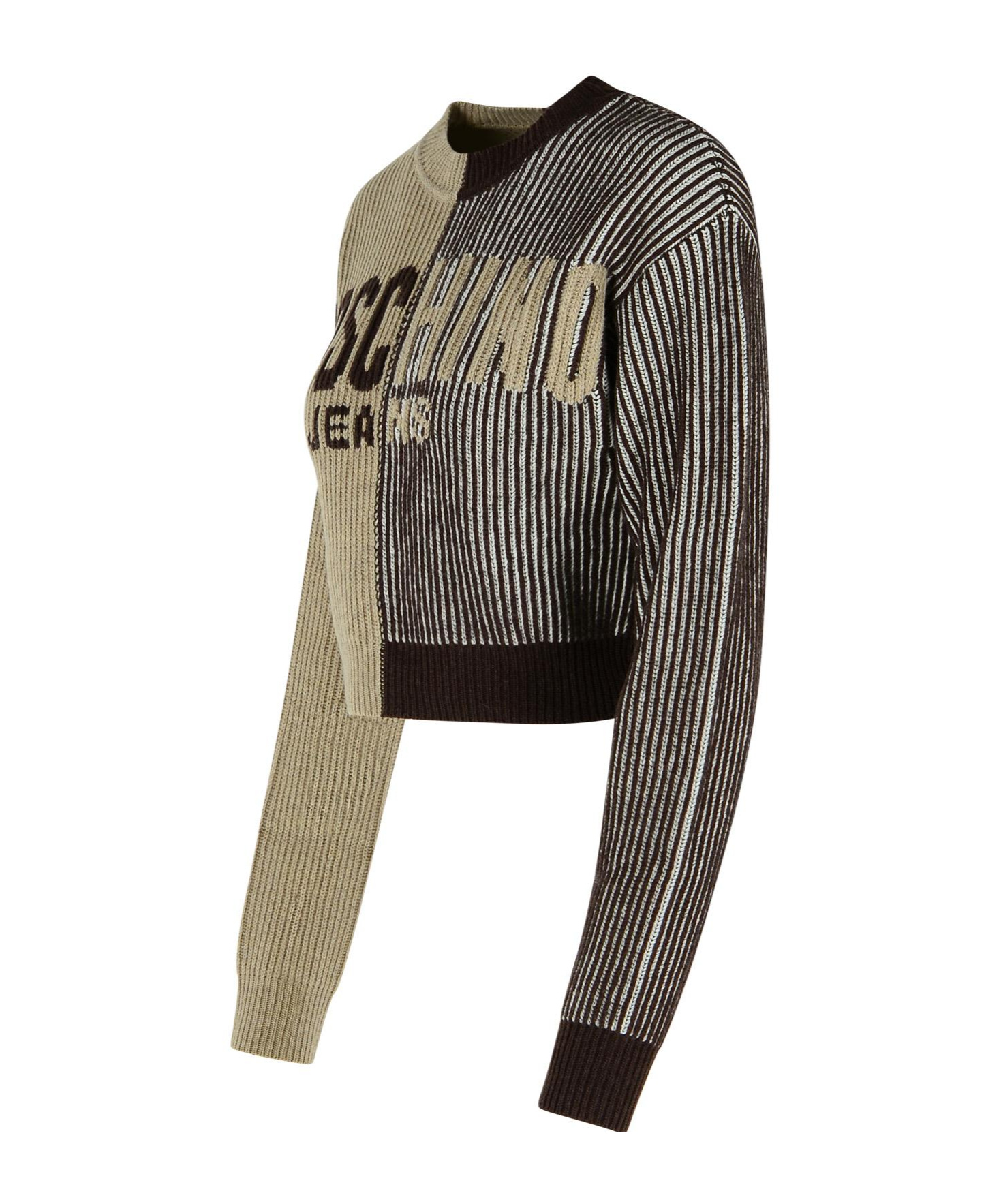 Moschino Two-tone Cashmere Blend Sweater In Brown